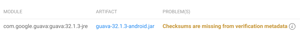 Gradle signature verification report showing only validating checksums