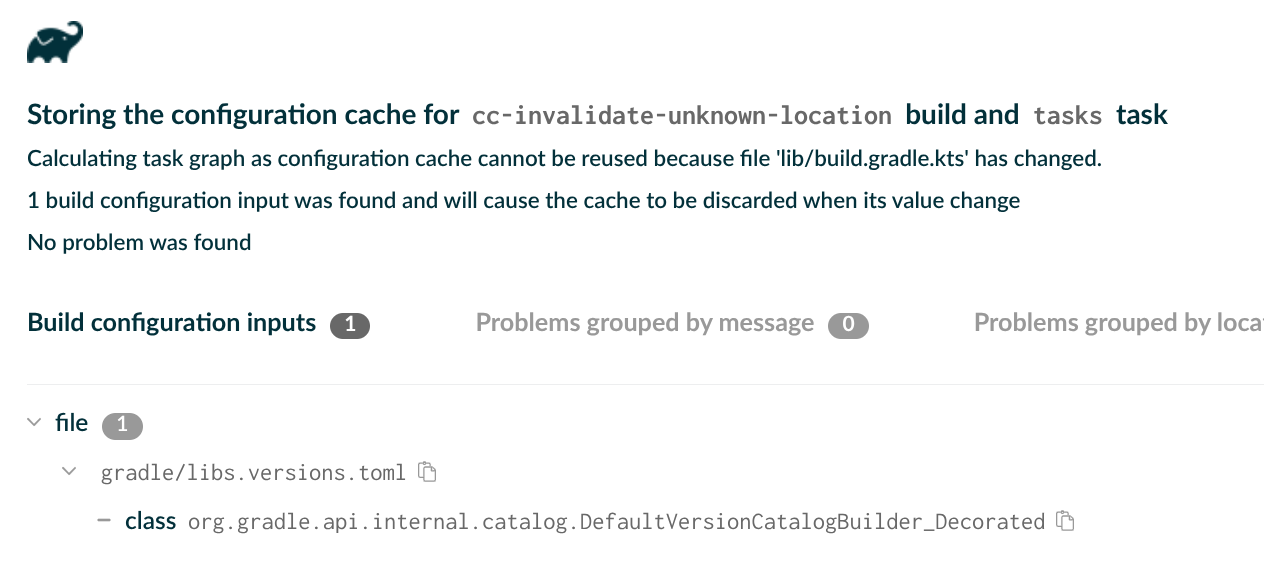 Configuration Cache Report for a java library project